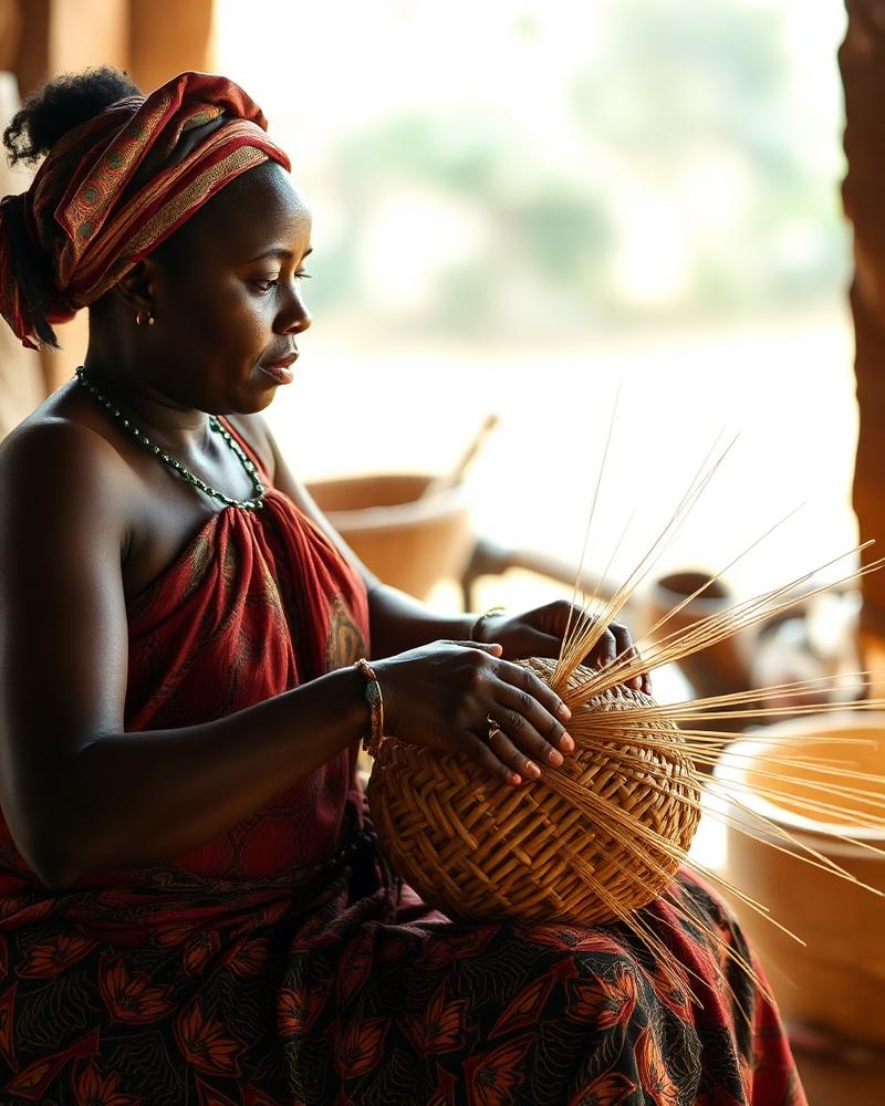 Artisan weaving a traditional basket by hand